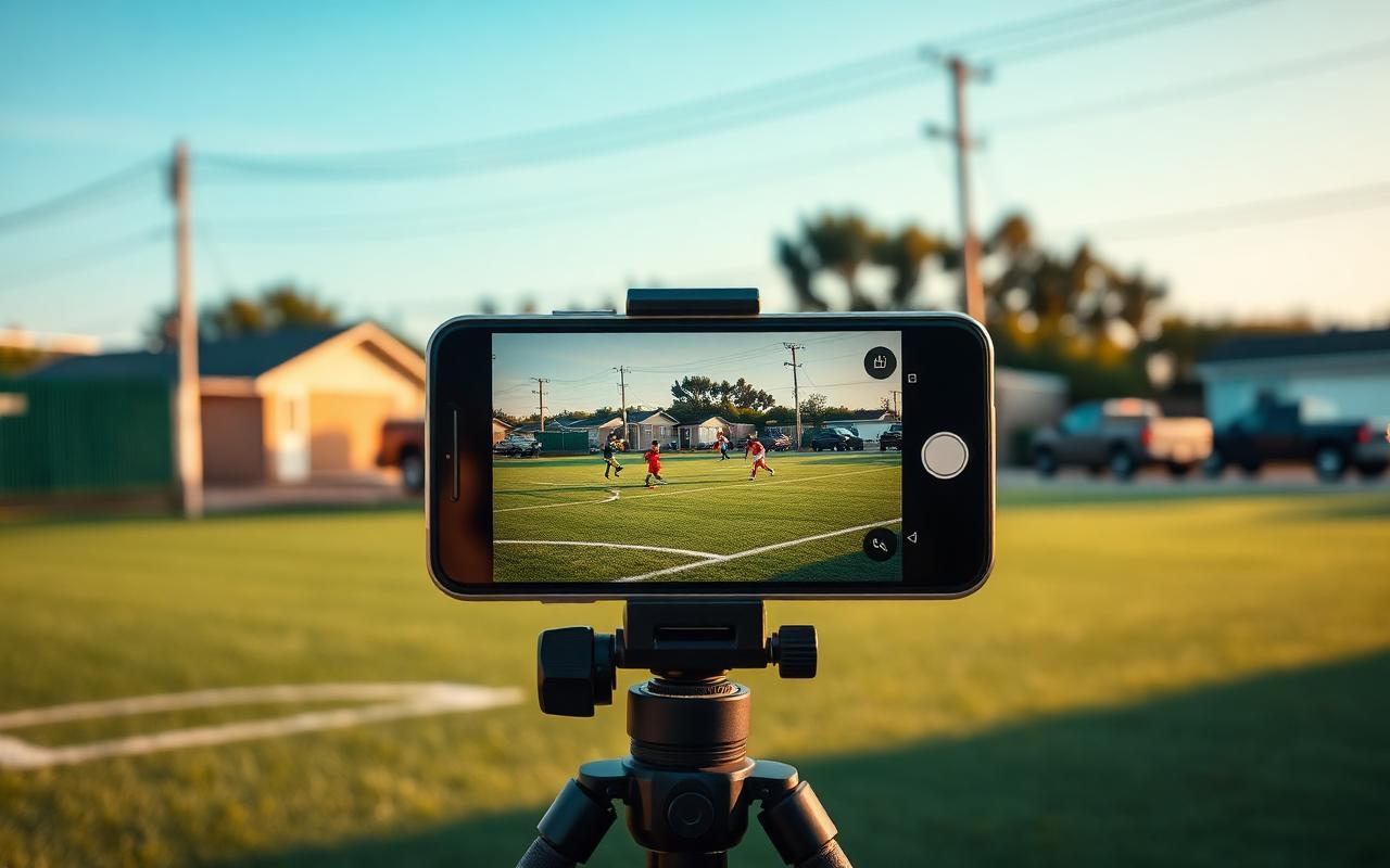 Teléfono en tripie grabando partido
